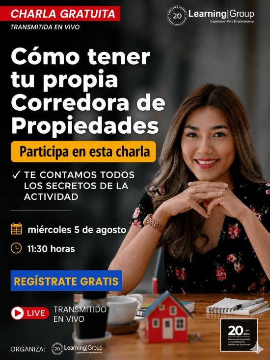 Webinar Cómo tener tu propia Corredora de Propiedades miércoles 05-08-2026