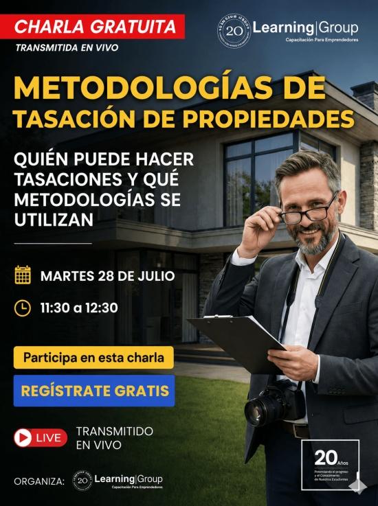 Webinar Metodologías de tasación de propiedades martes 28-07-2026