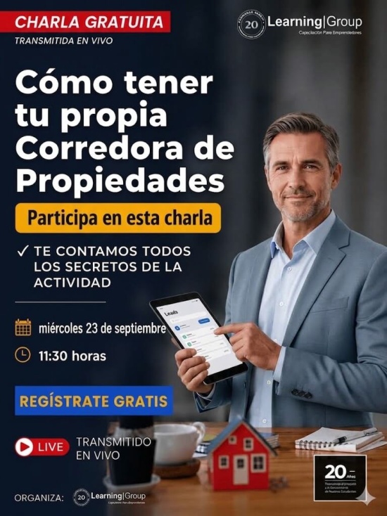 Cómo tener tu propia Corredora de Propiedades Te contamos todos los secretos de esta actividad Webinar Cómo tener tu propia Corredora de Propiedades 23-09-2026