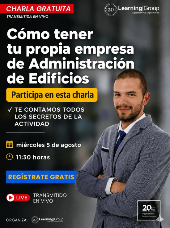 Cómo tener tu propia empresa de Administración de Edificios Te contamos todos los secretos de esta actividad Webinar Cómo tener tu propia empresa de Administración de Edificios 05-08-2026