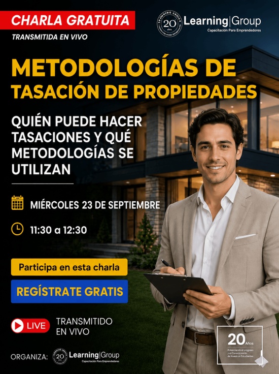 Metodologías de tasación de propiedades Quien puede hacer tasaciones y qué metodologías se utilizan Webinar Metodologías de tasación de propiedades 23-09-2026
